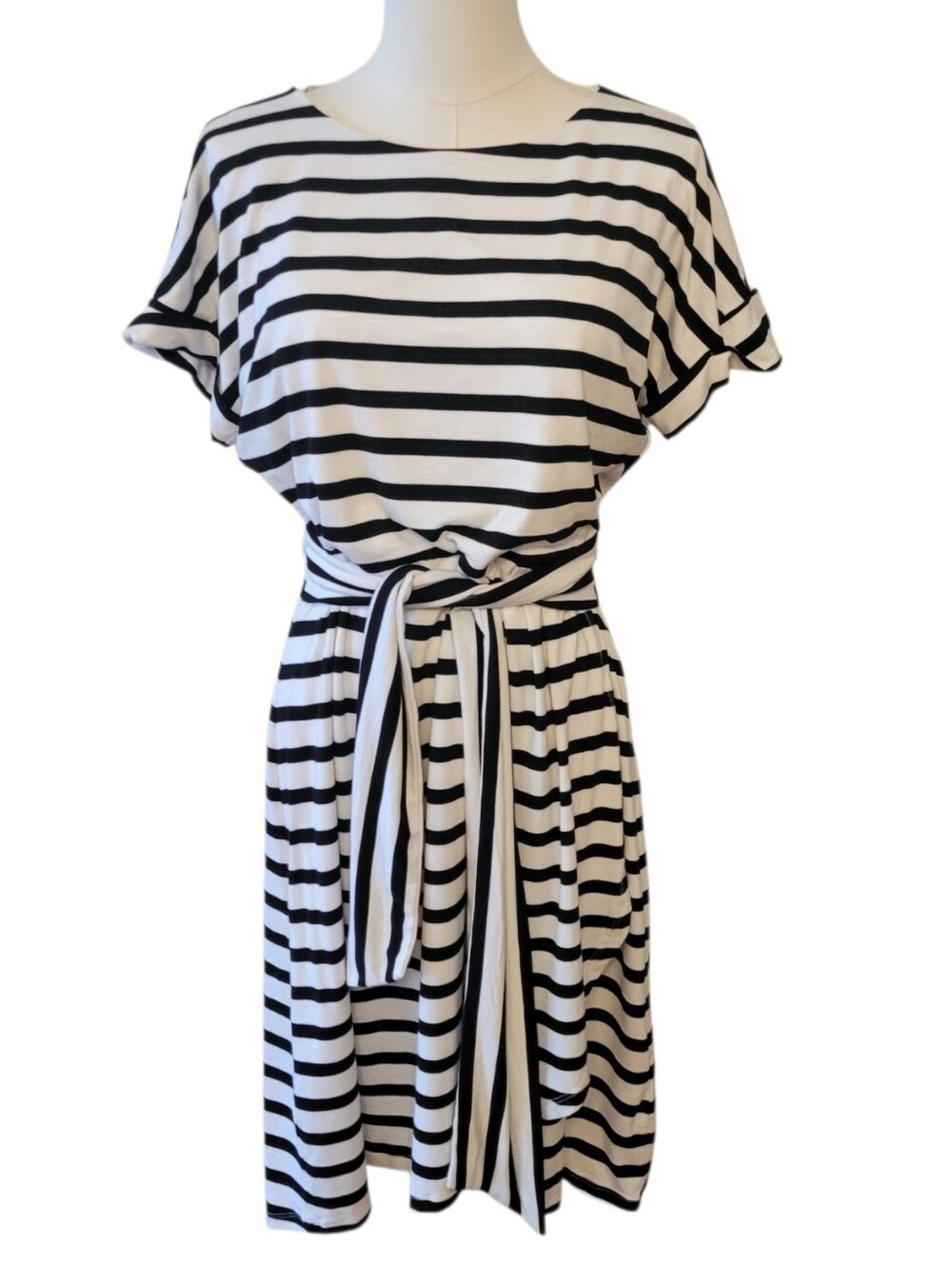 Chaps White & Black Stripes T-shirt Dress Size Medium